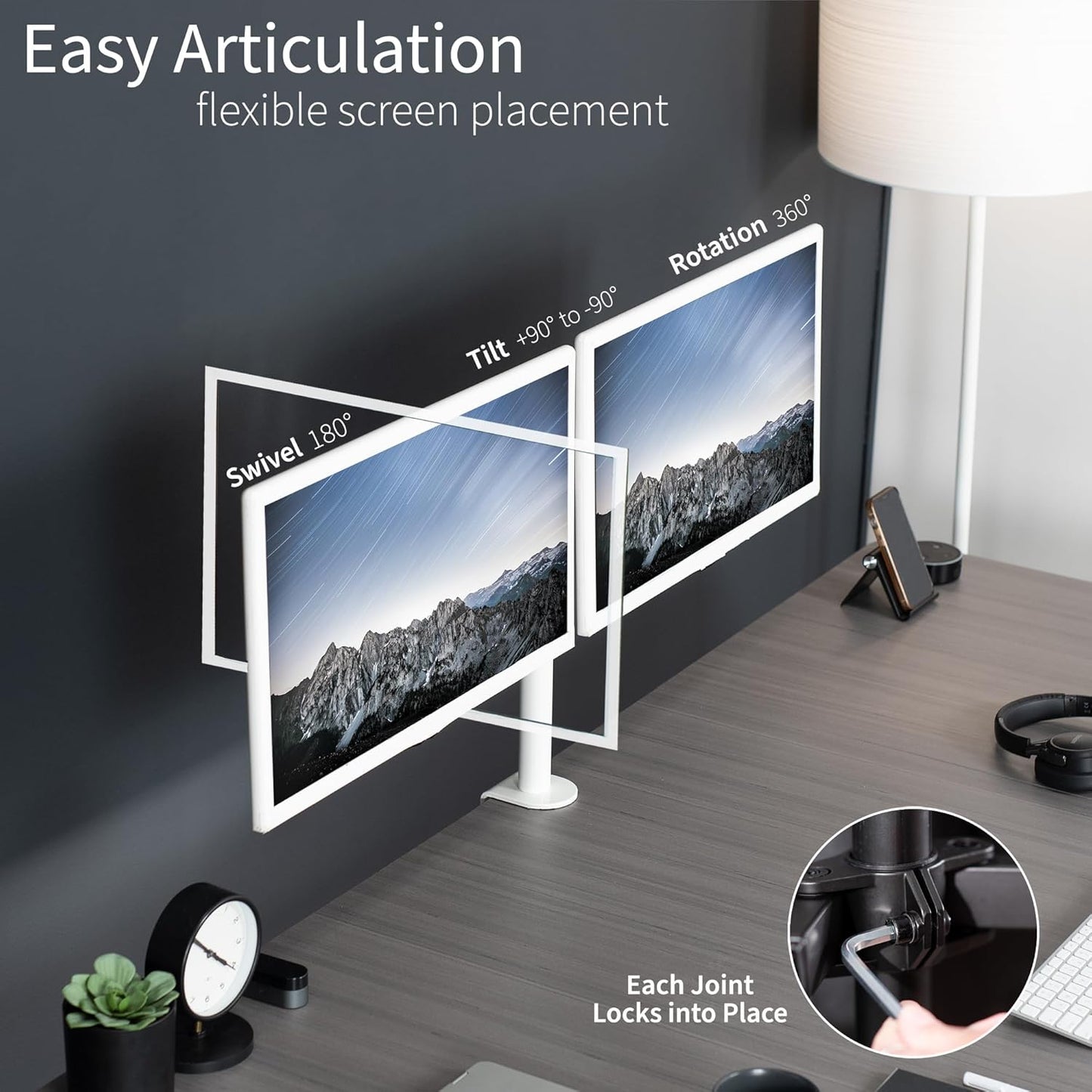 Doppel-Monitor-Tischhalterung für 13-30 Zoll Bildschirme, Weiss, 13" - 30"