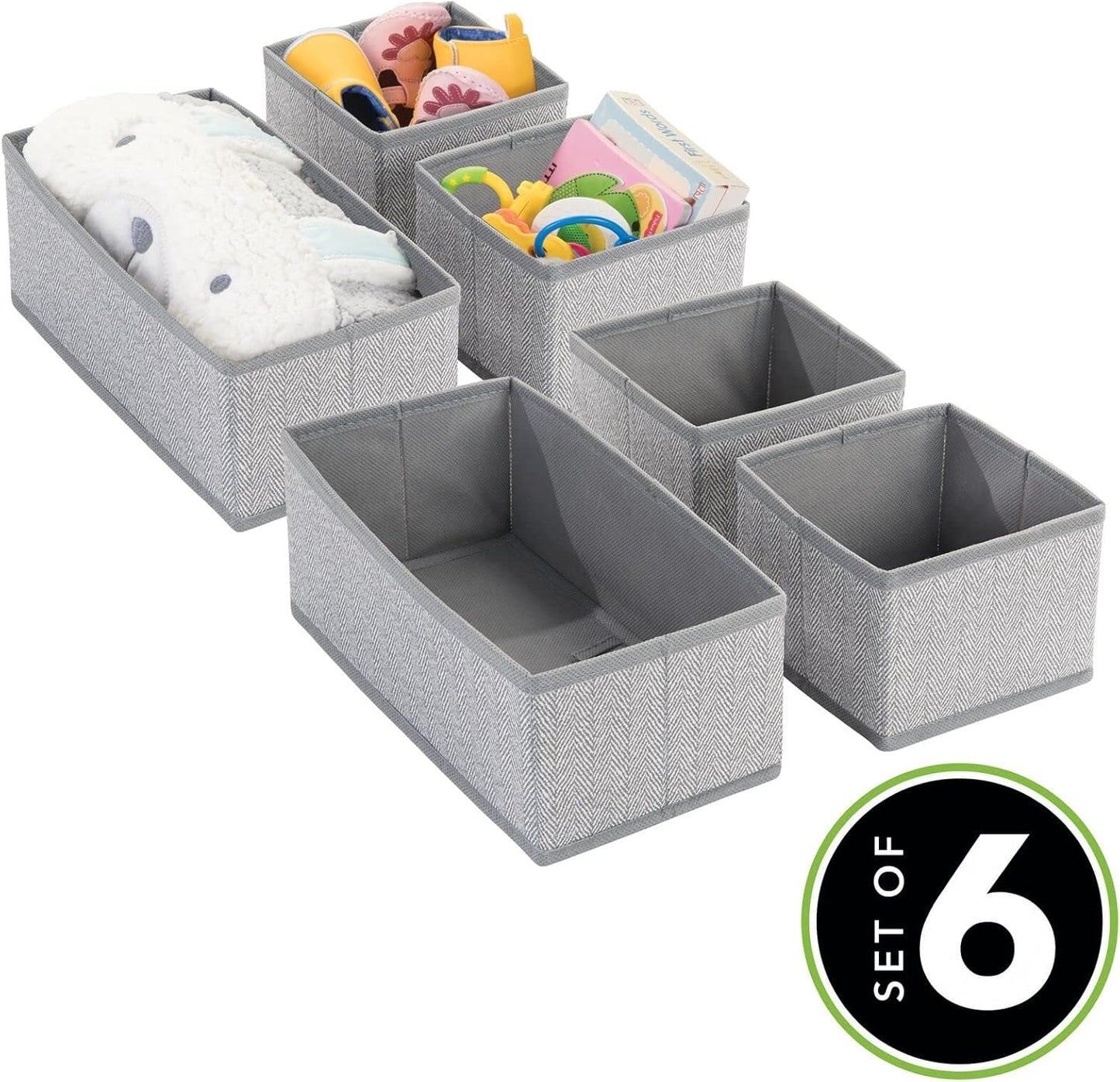 Baby Organizer-Set mit Aufbewahrungsboxen (6-teilig), Graues Fischgrätenmuster