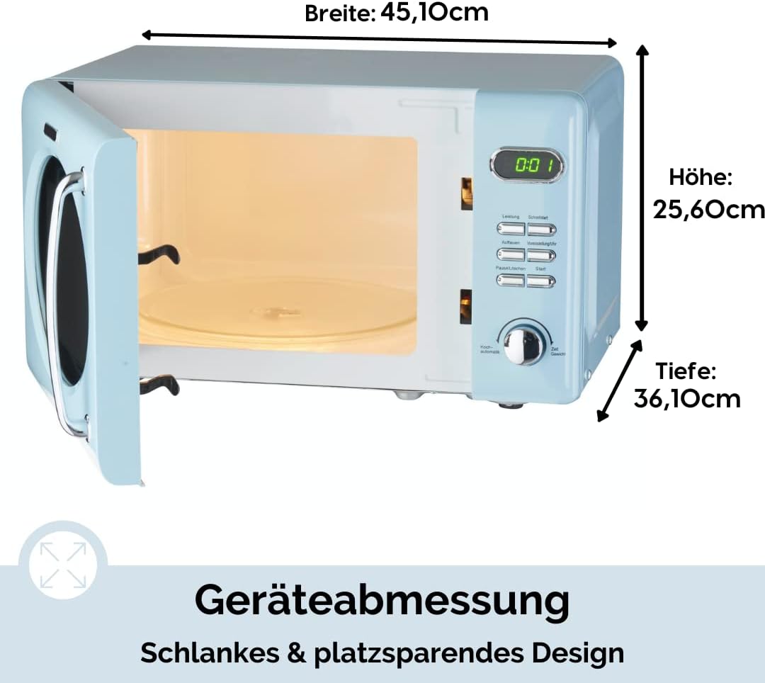 Retro Stand Mikrowelle mit 8 Garprogrammen, Blau