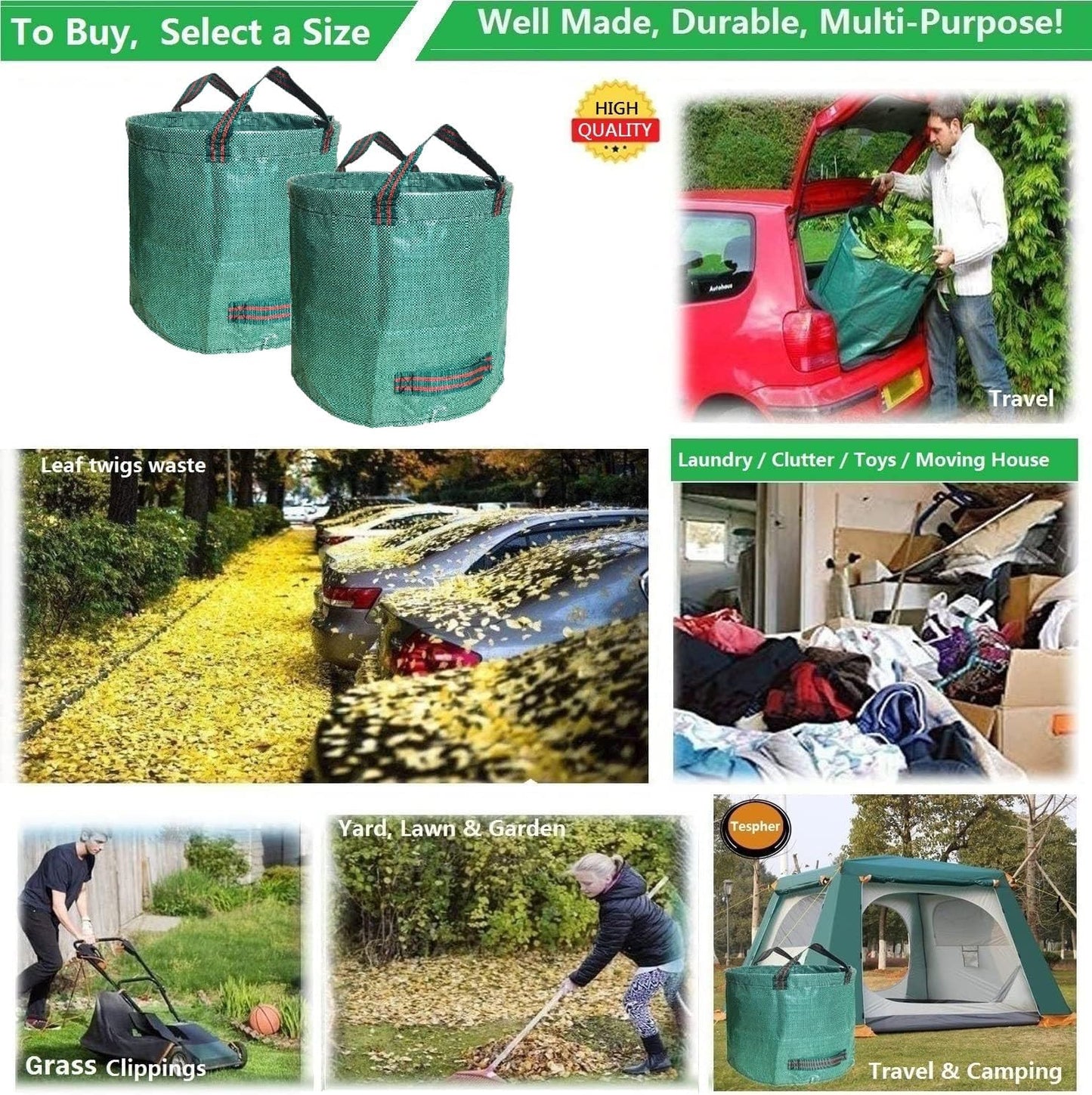 2er-Set Gartensack mit verstärktem Boden, 1 stück (2er Pack) Grün