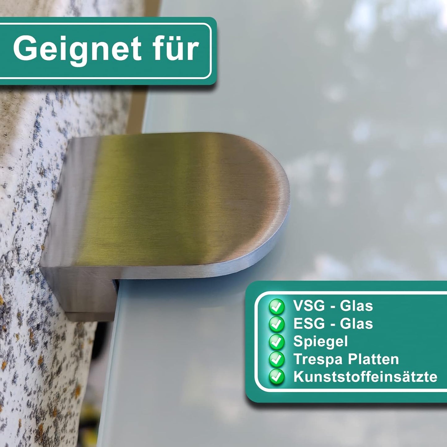 4-teiliges Glashalter-Set für Geländer, FLACH | 8,76mm Glas