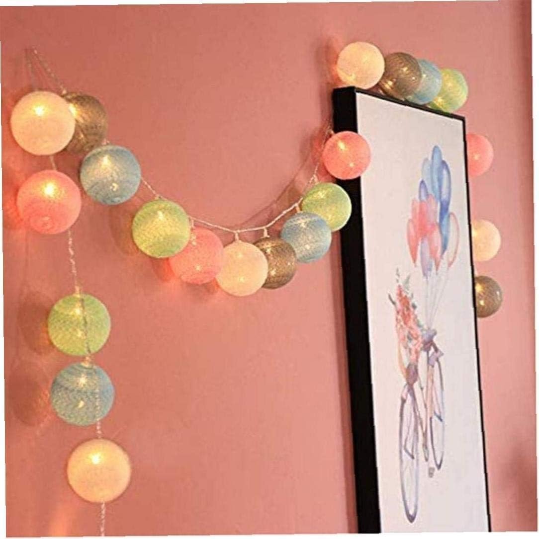 LED-Lichterkette mit Baumwollkugeln, Bunt Batterie