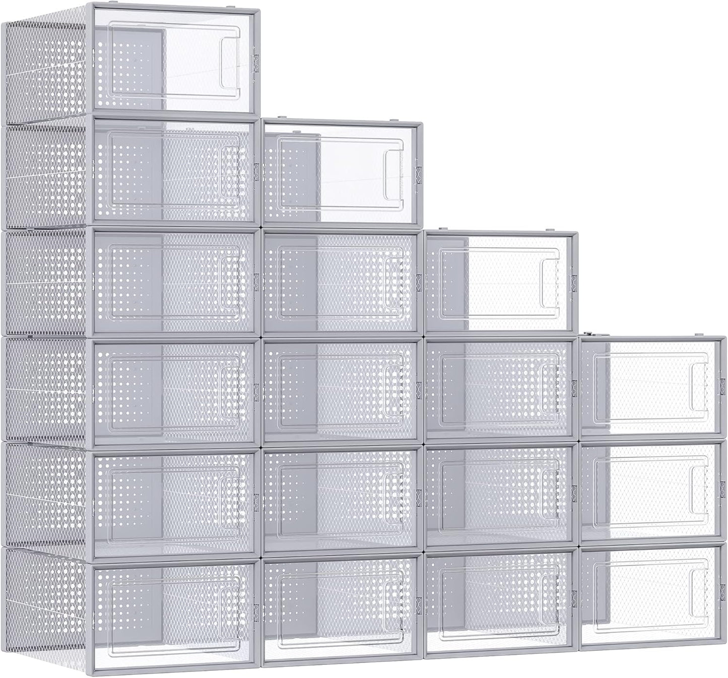 18-teiliges Schuh-Organizer-Set, Transparent + Grau 18er Set für Schuhe bis Größe 44