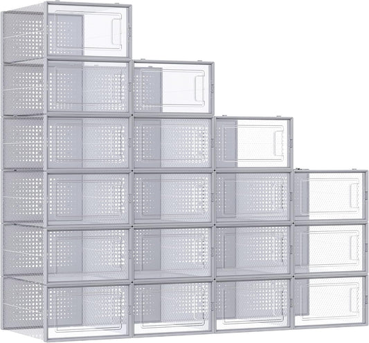 18-teiliges Schuh-Organizer-Set, Transparent + Grau 18er Set für Schuhe bis Größe 44