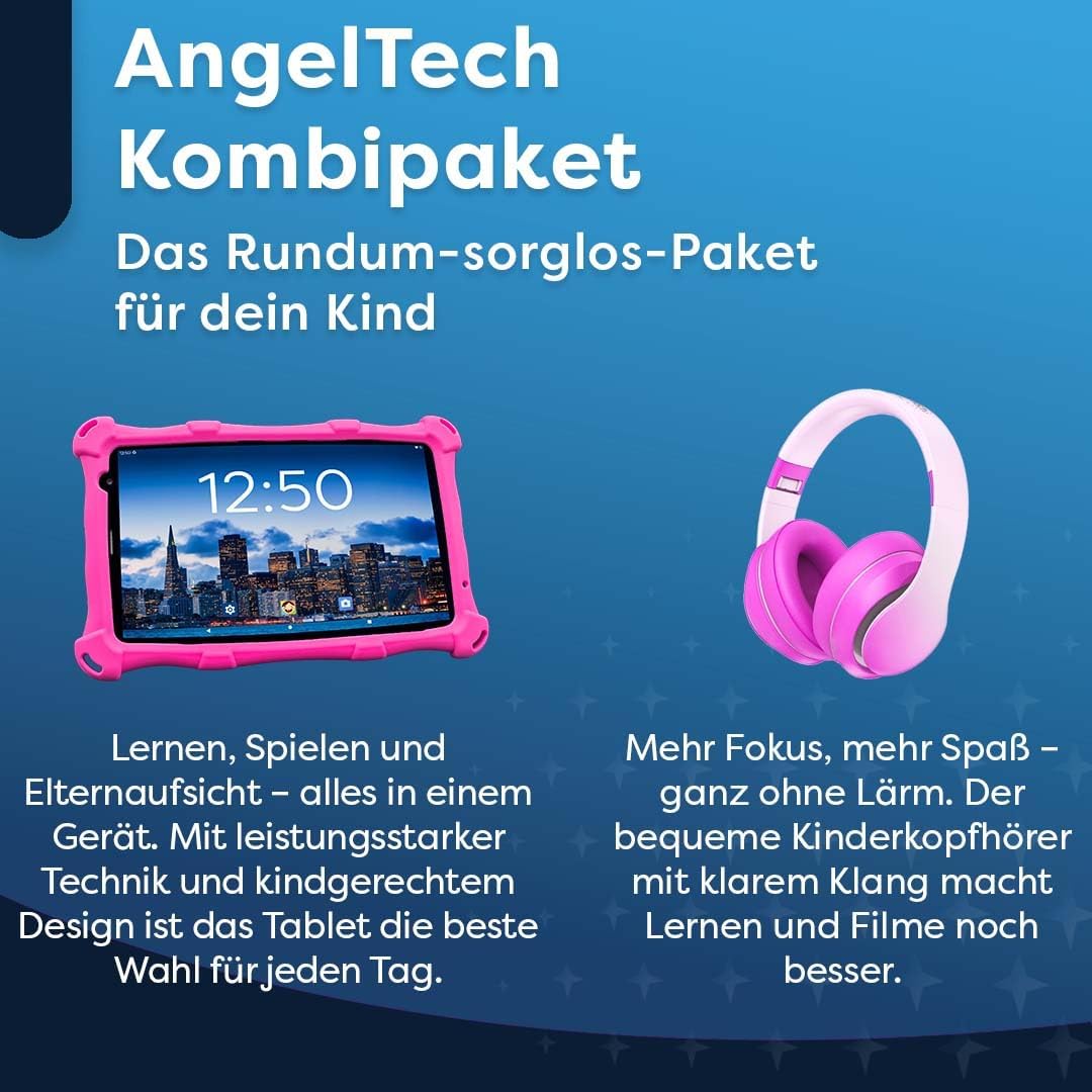 Kinder-Tablet PRO MAX mit Kopfhörern, Kinderpaket Rosa