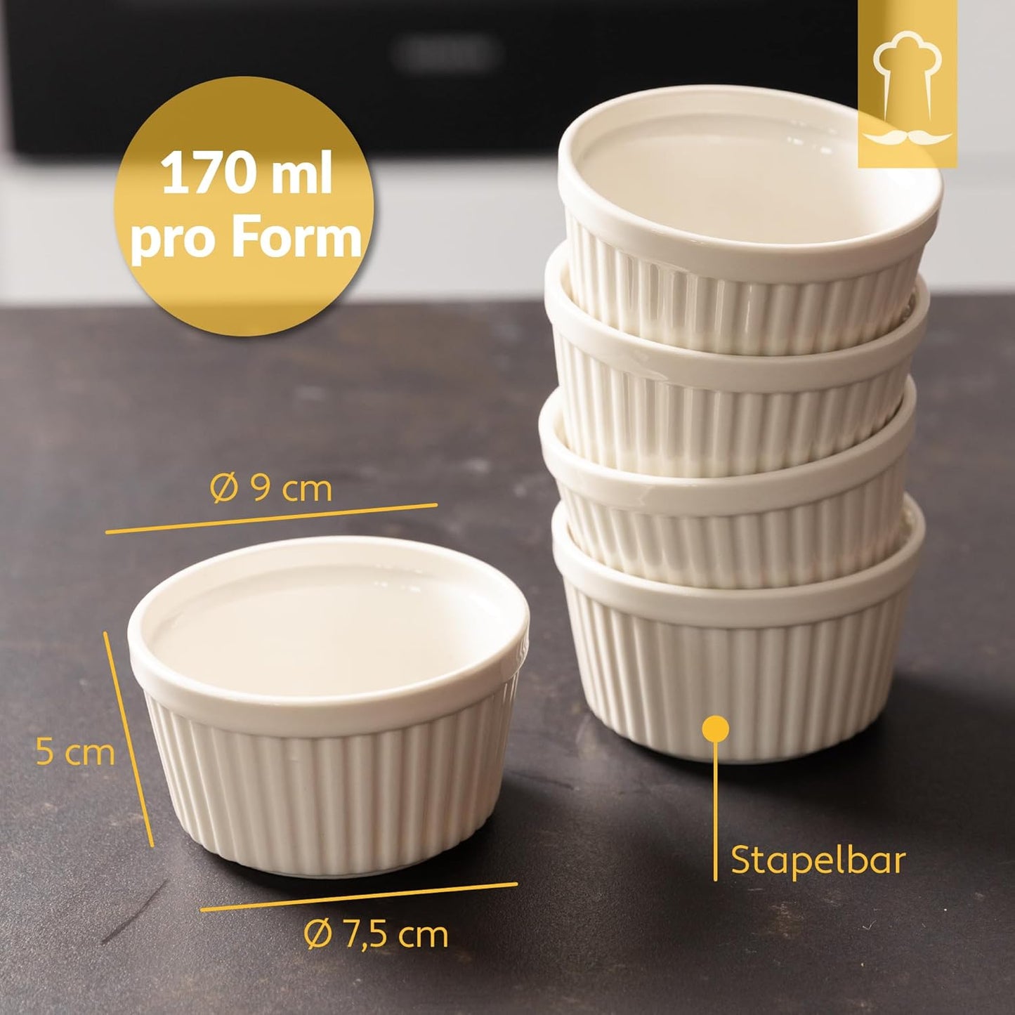 10-teiliges Souffléförmchen Set, Weiss 10 pack - 170 ml
