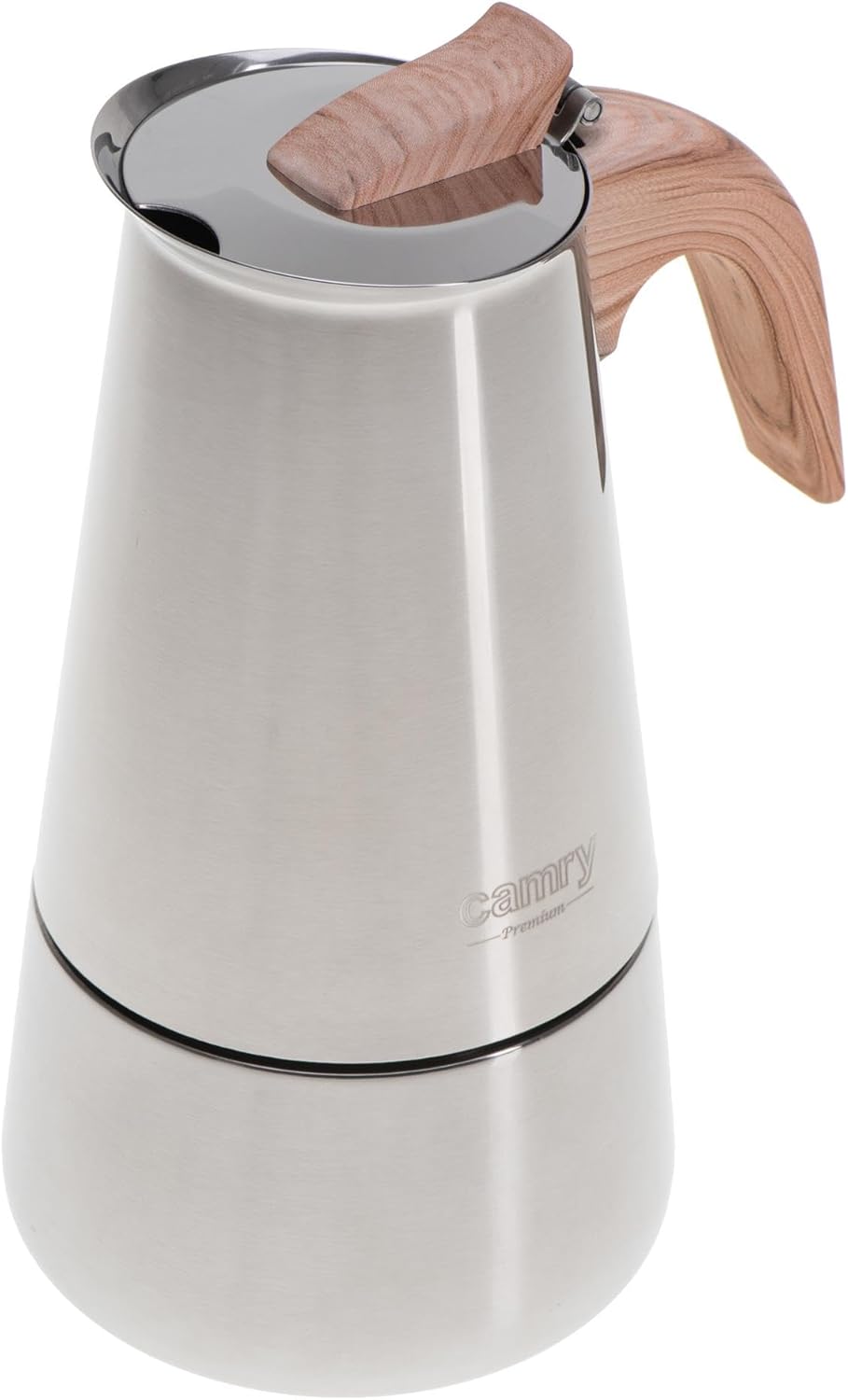 Espressokocher Induktion für 5-6 Tassen, Edelstahl, Stahl/Holz 350ml