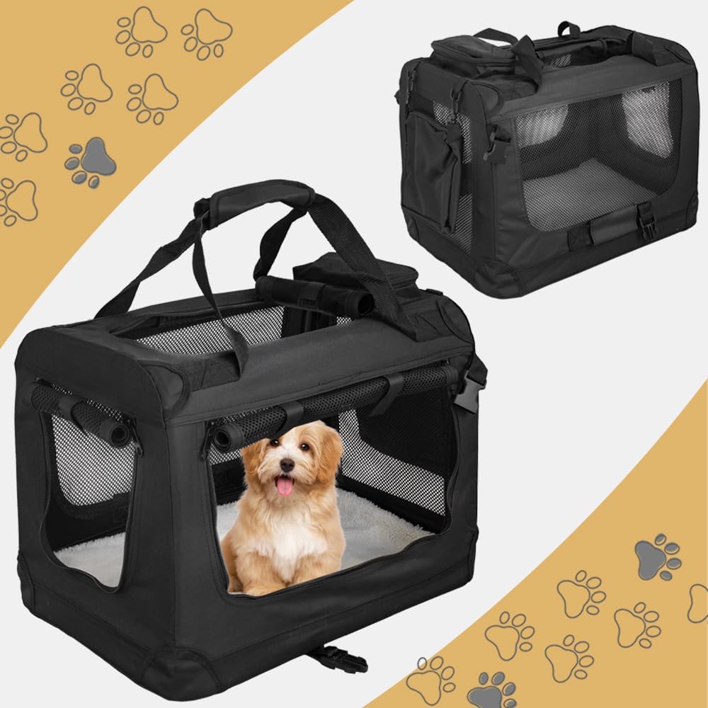 Faltbare Transportbox für Haustiere, S (50 x 35 x 36 cm) Schwarz