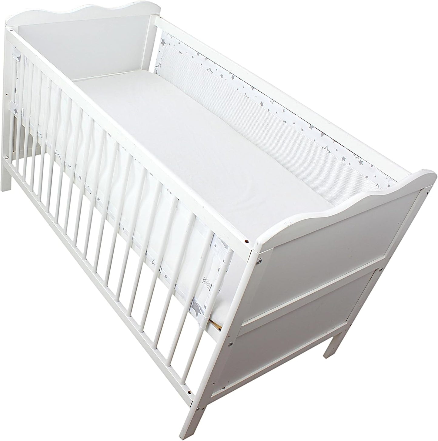 Bettumrandung Nestchen, ca. 128 x 30 cm (für Babybett 140x70) Grosse Sterne Grau/Weiss