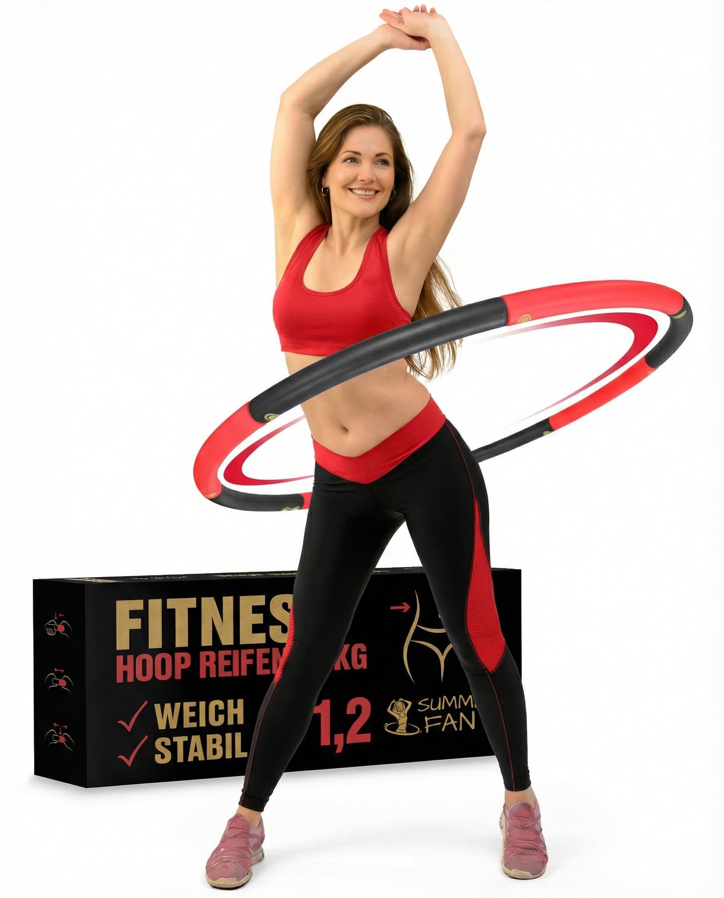 Verstellbarer Hula Hoop Reifen für Erwachsene, Rot-Schwarz | 1,2kg