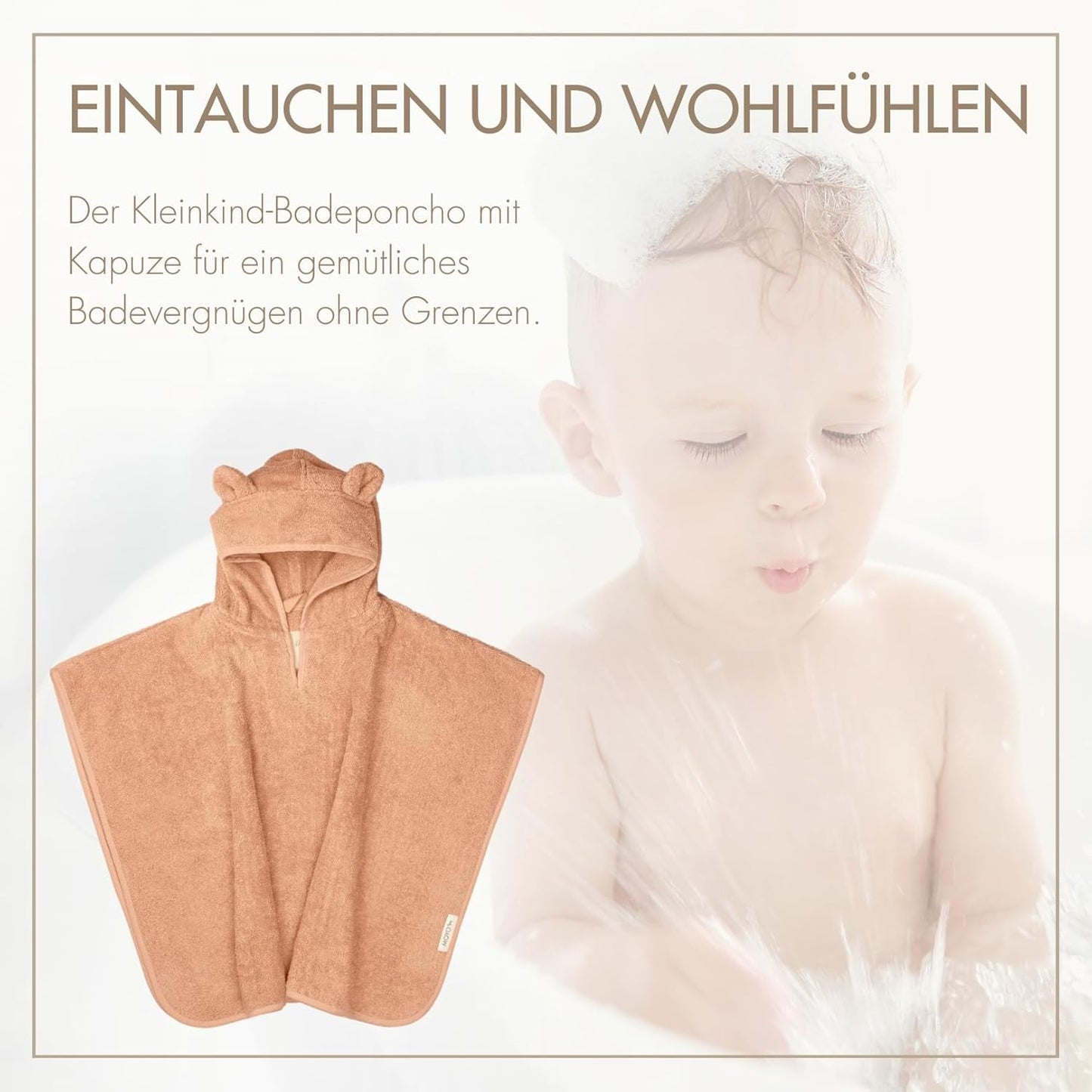 Baby Badeponcho mit Bärenohren, Puder Bärenohren
