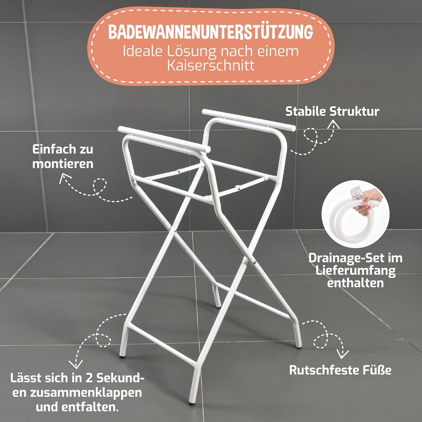 Babybadewannen-Set, Badewanne + Ständer GRAU