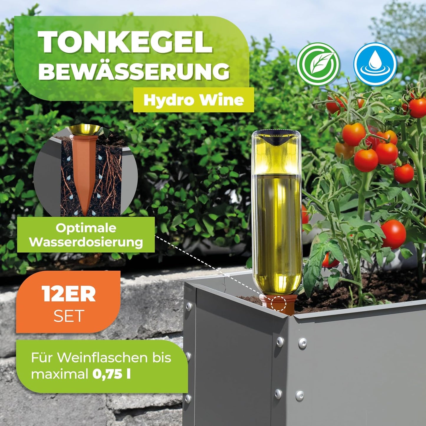 Bewässerungssystem Hydro Wine 12er-Set, 12x Tonkegel
