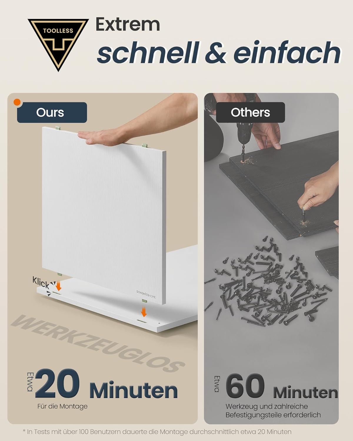 Schuhschrank mit Klappen, werkzeuglose Montage