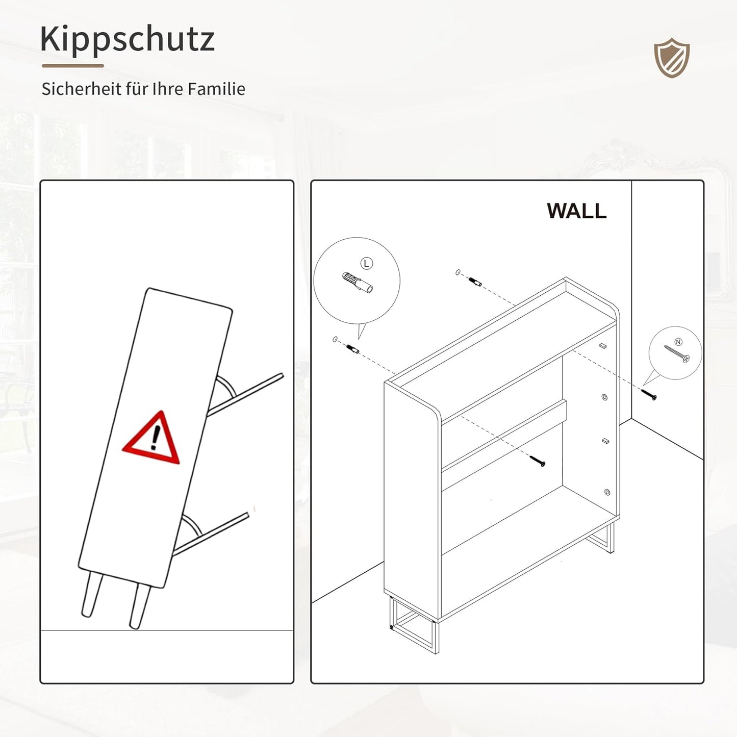 Schmaler Schuhschrank mit 2 Klappen und 4 Ablagen, Braun