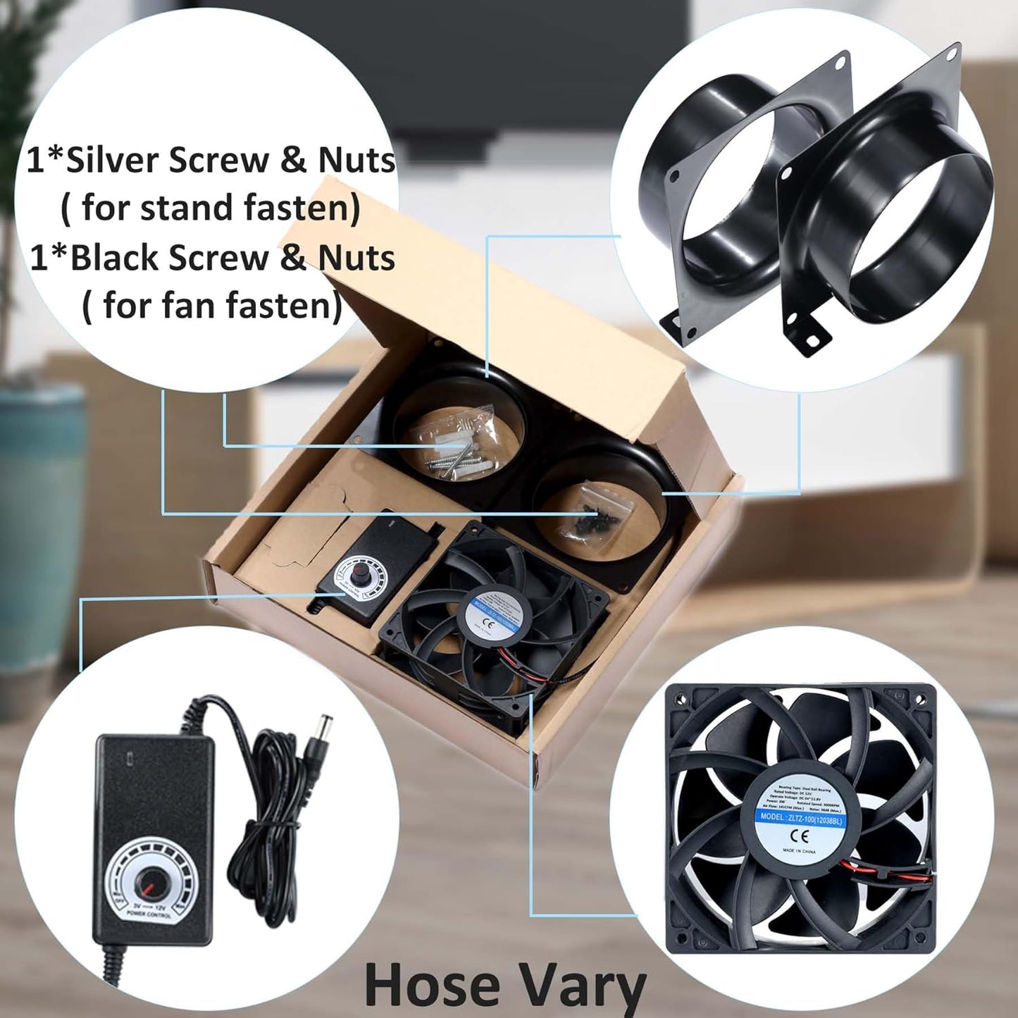 Abluftventilator 100mm, Schwarzes DC12V Axial Lüfter Kit