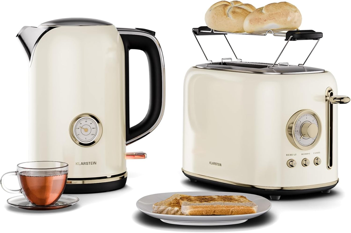 Retro-Frühstücksset Victoria, Creme Toaster + Wasserkocher