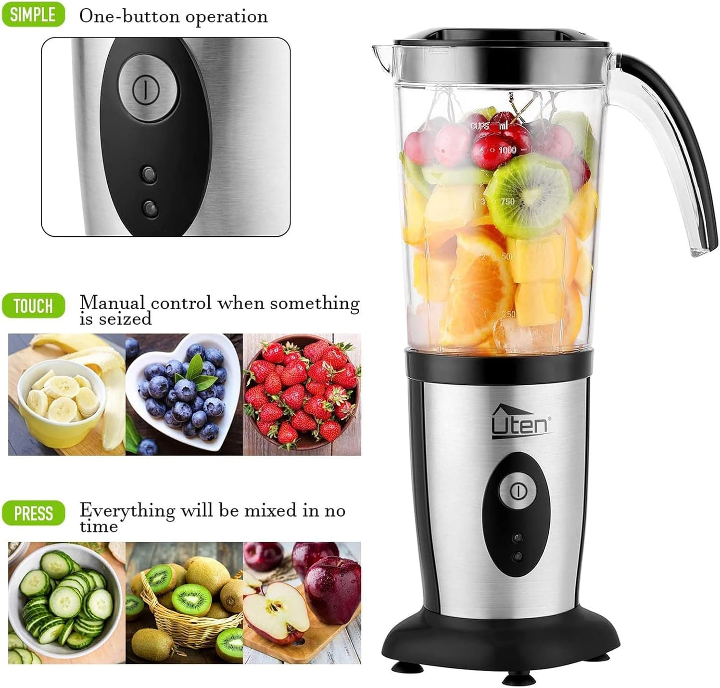 5-in-1 Standmixer & Smoothie Maker, 1.25L (5 in 1)+220W+1 Gang