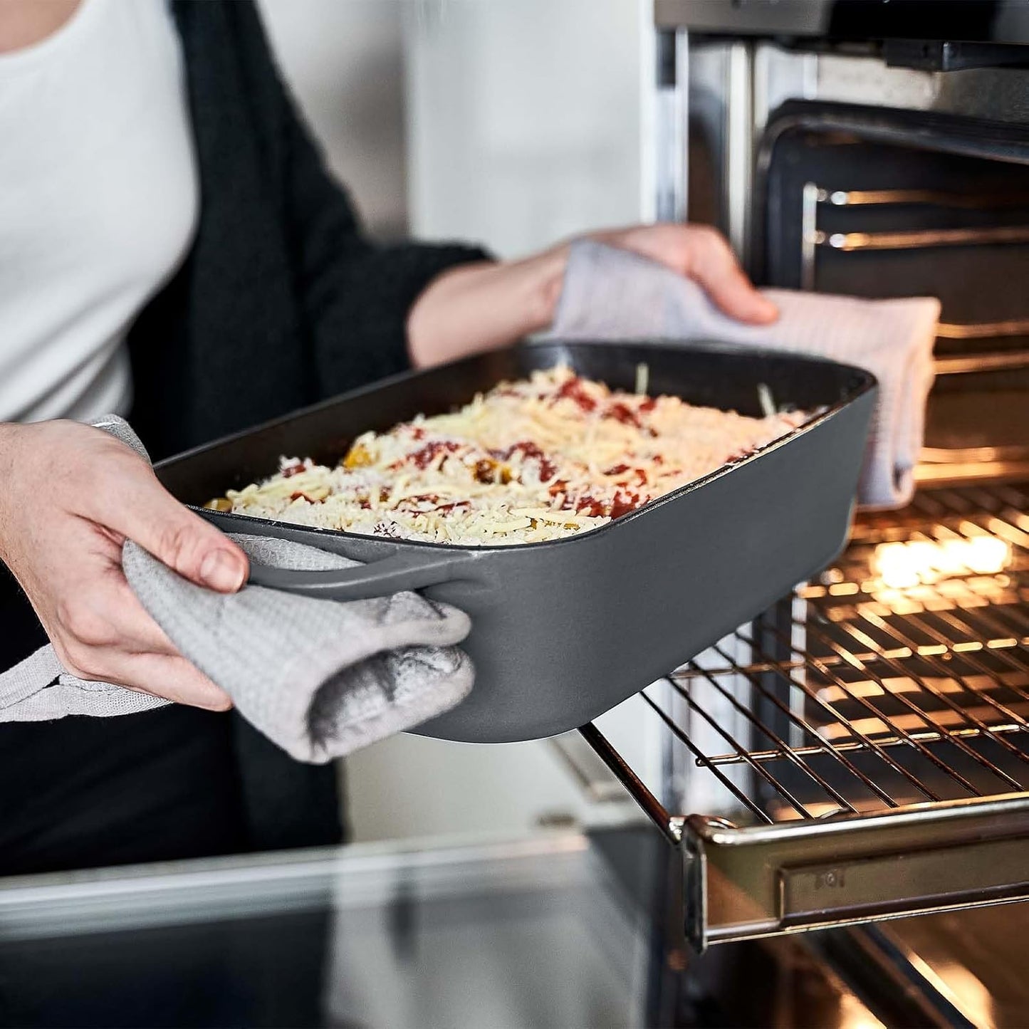 Emaillierte Auflaufform für Ofen & Grill, Guseisen Auflaufform Grau