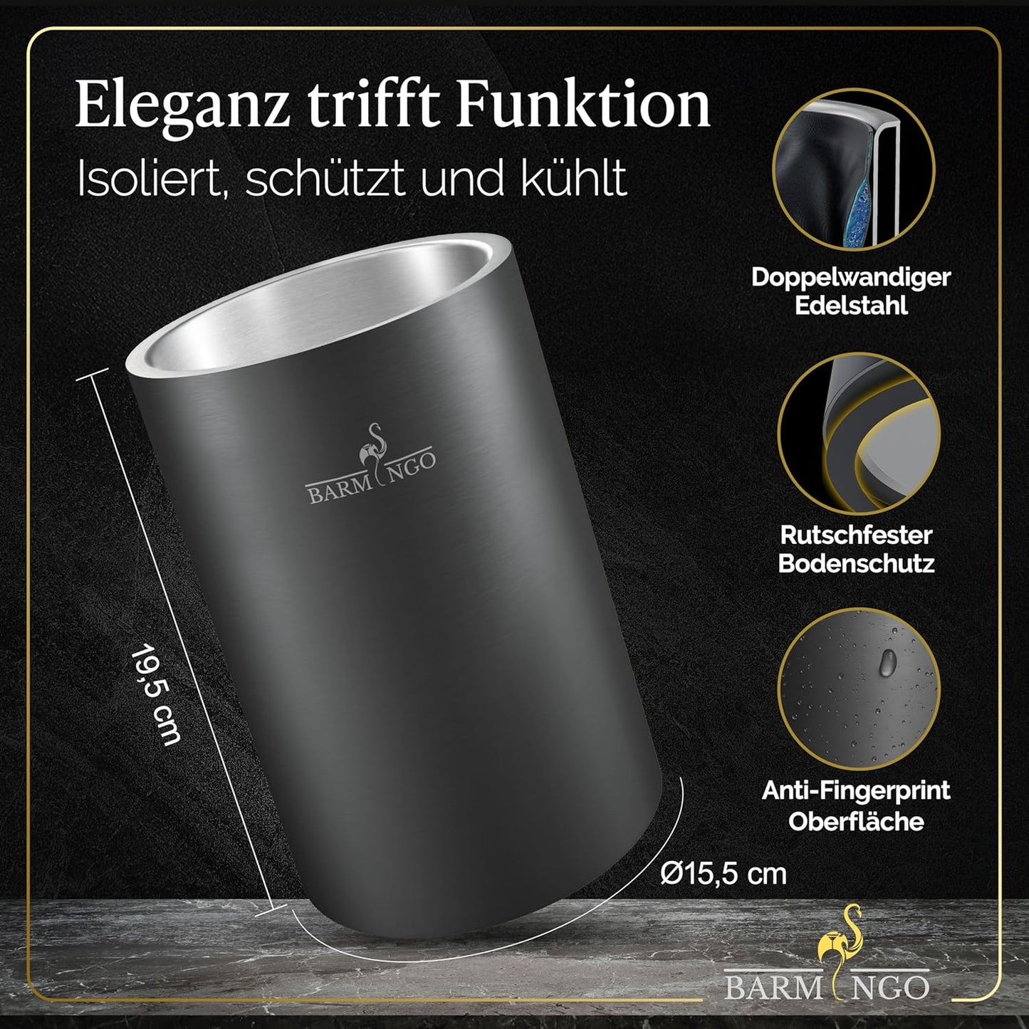 Flaschenkühler mit Kühlakkus, Metallic-schwarz