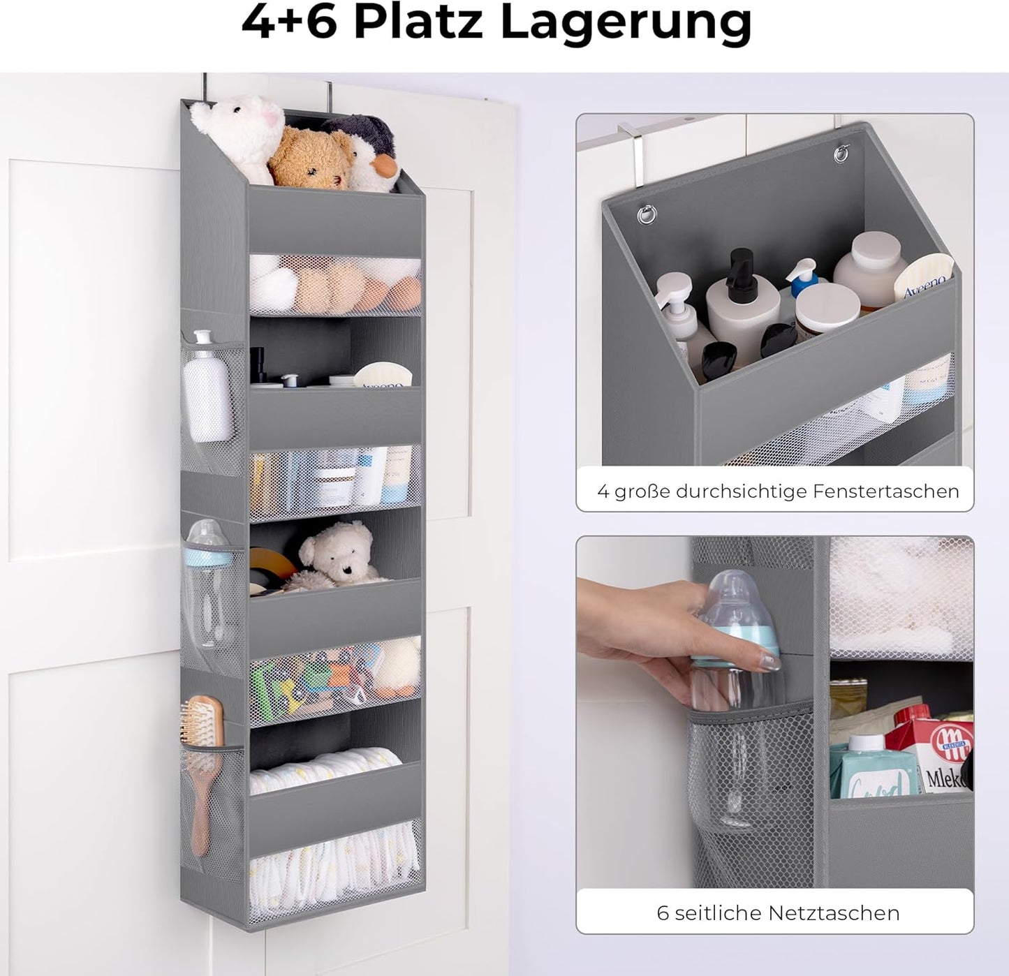 Hängeorganizer mit 4 Taschen, 4 Fächern Grau - 1 Stück