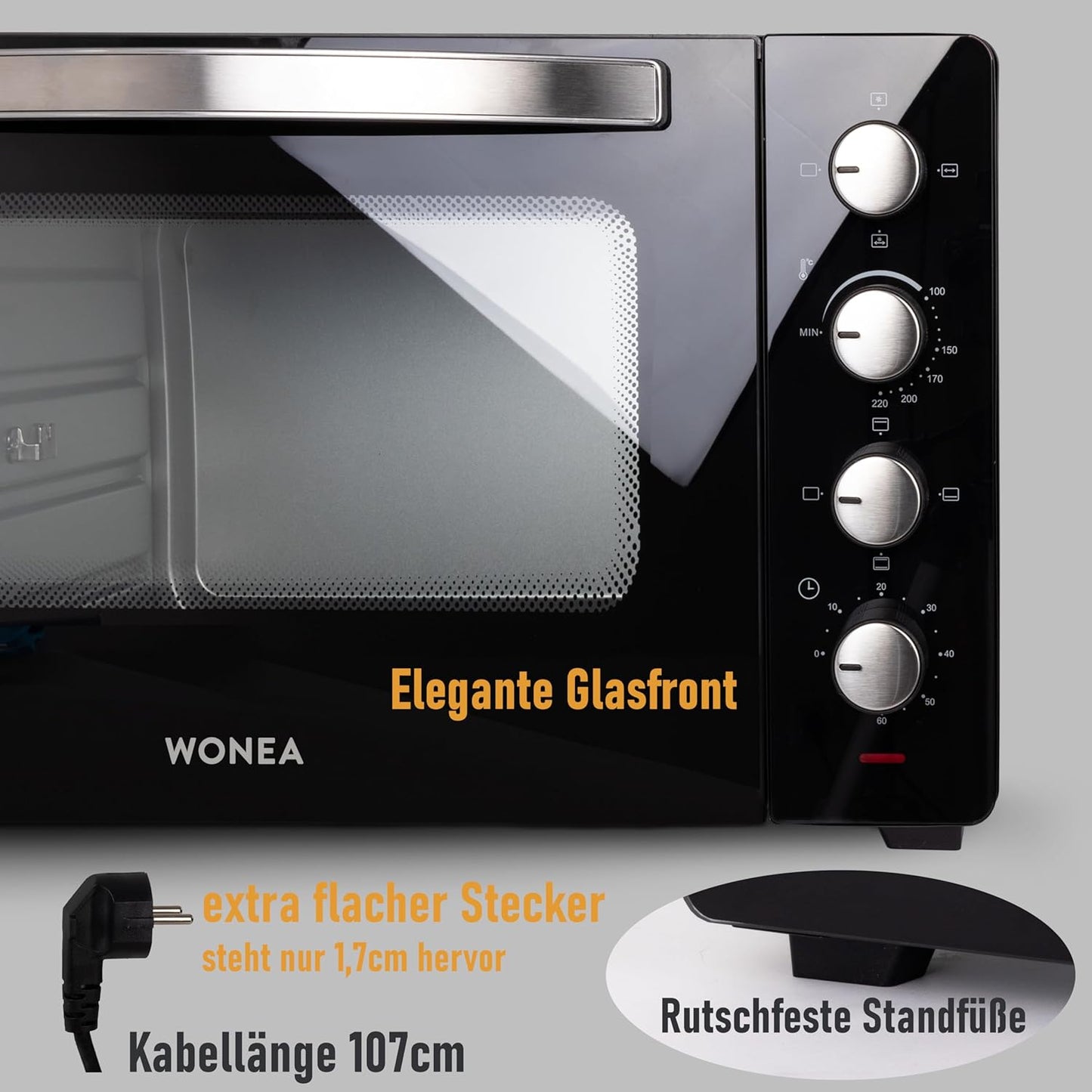 Minibackofen 70450 mit Umluft, Drehspiess und Krümelblech