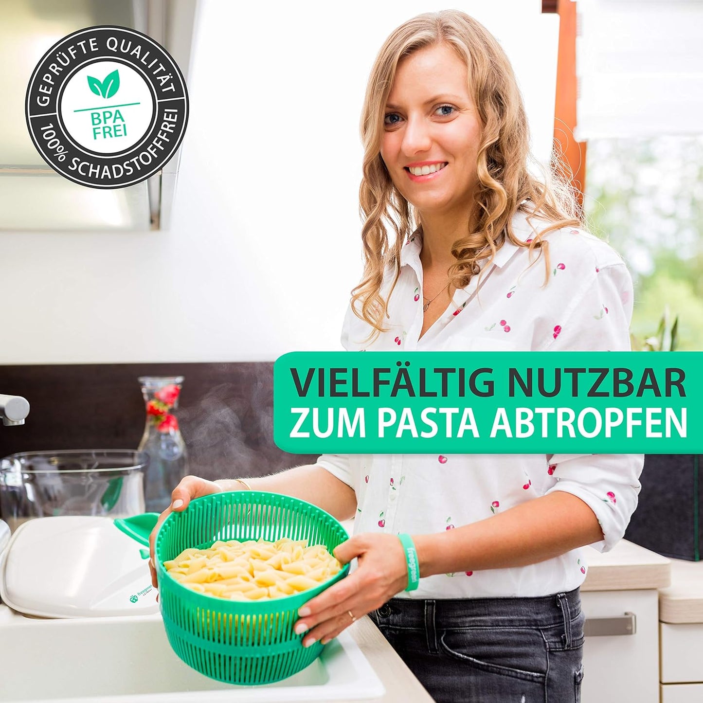 Salatschleuder mit Zugmechanismus, Weiss