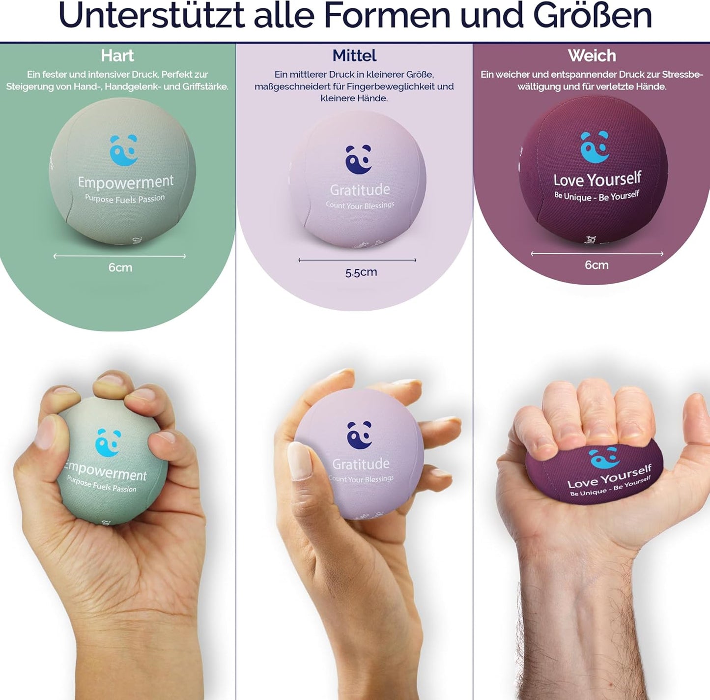 3er-Set Gel-Stressball, Rosé, Mintgrün, Pflaume
