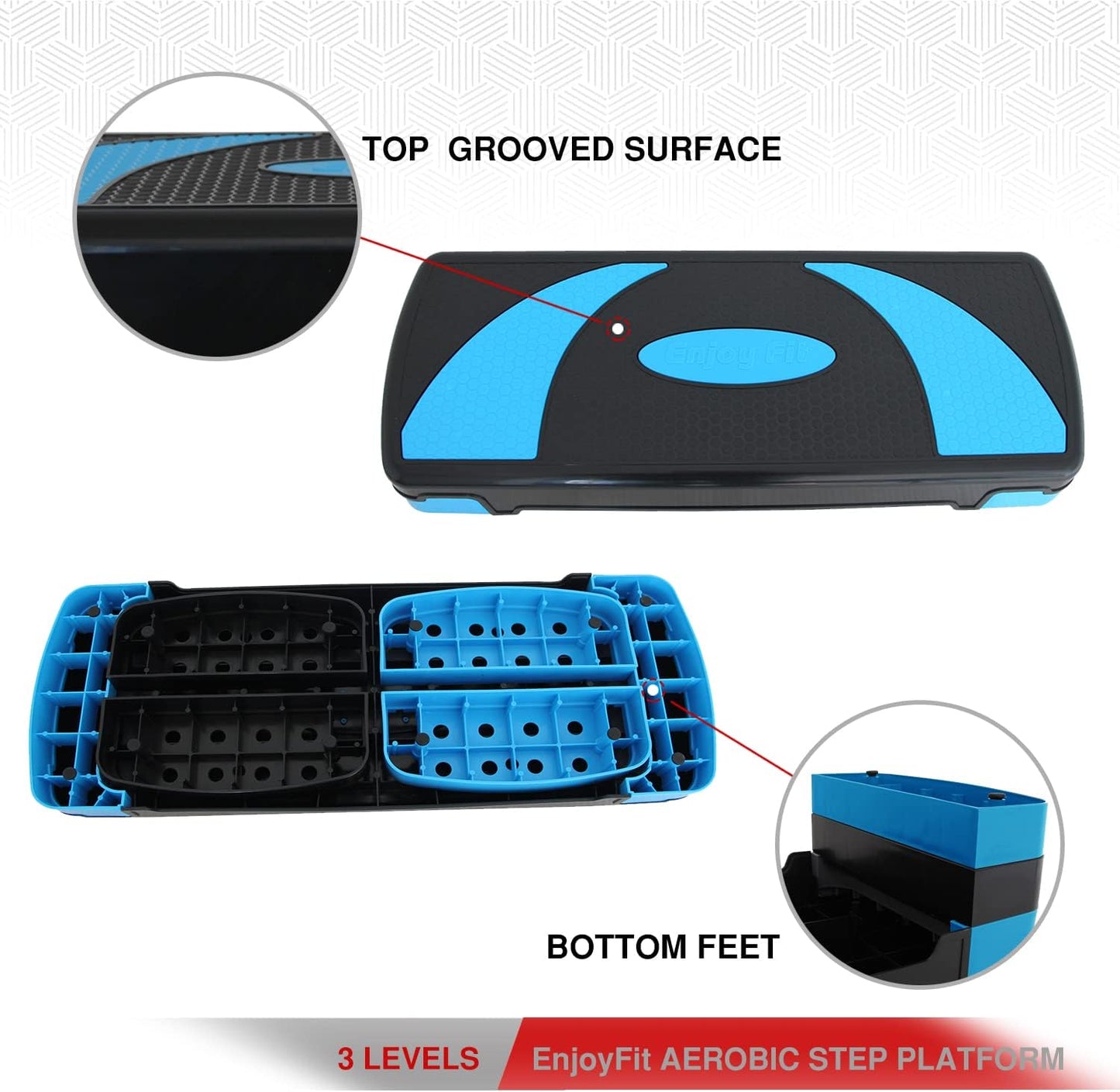 Aerobic Steppbrett XL mit 3-fach Höhenverstellung, Blau / Schwarz