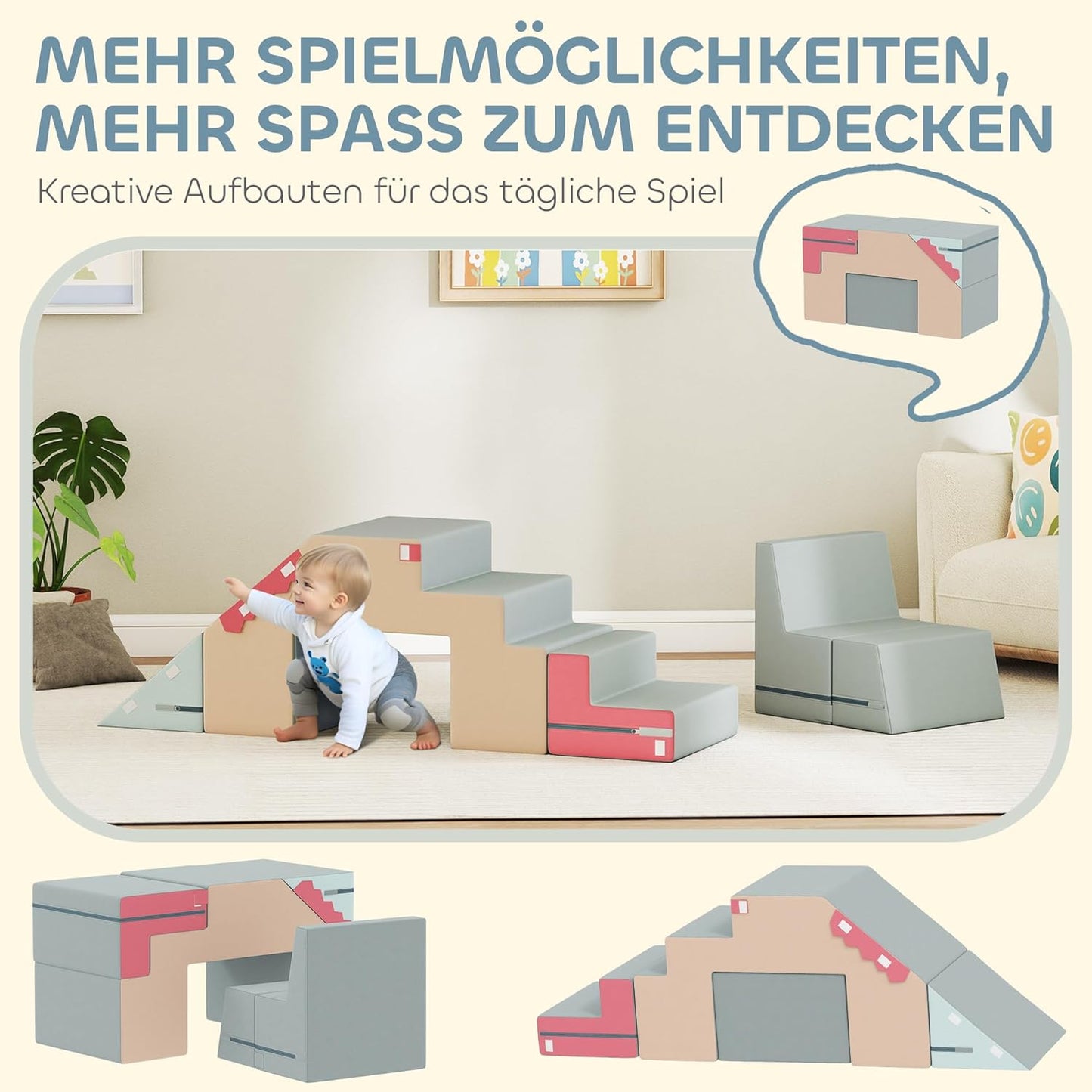 Kinder Schaumstoff-Bausteine-Set, Beige+blau+rosa+hellgrün