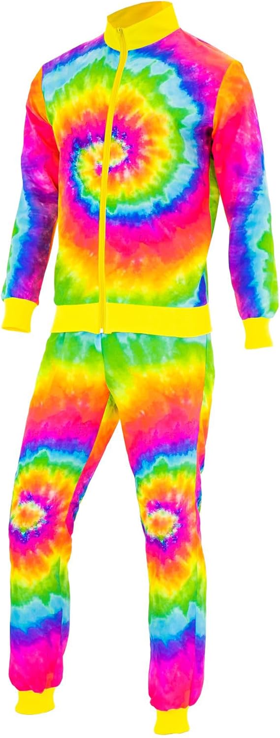 80er Jahre Jogginganzug für Karneval & Party, Neon Regenbogen Gelb S