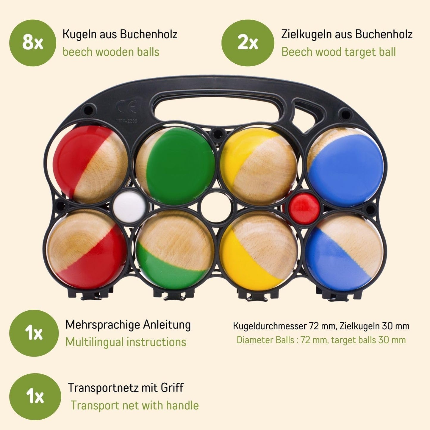 Boccia Spielset aus Massivholz (8 Kugeln)