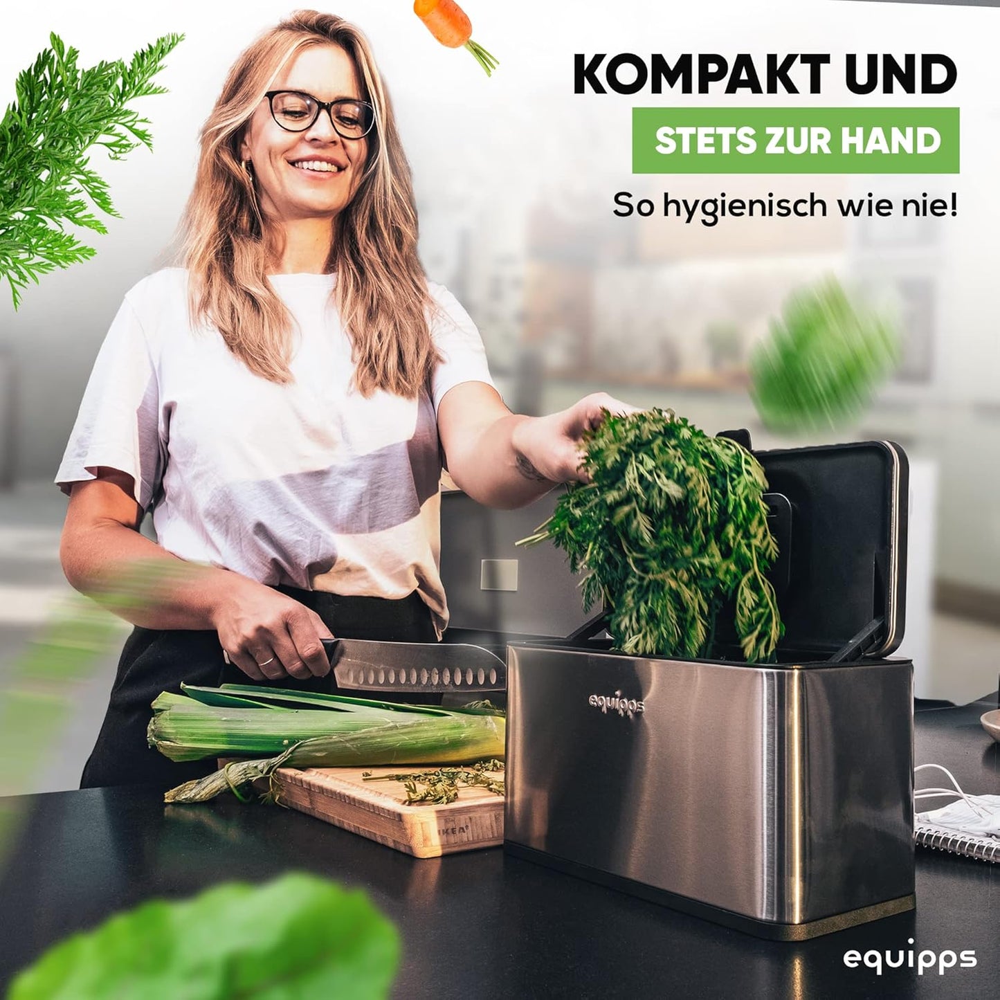 Komposteimer mit Geruchsfilter, 3L, Silber