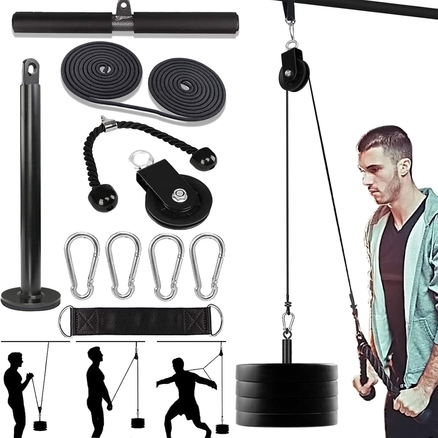 Kabelzug Fitnessgerät für Trizeps & Latzug, 2,5M Nylon|L