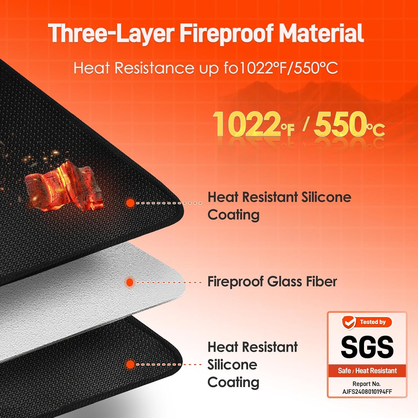 Feuerfeste Grillmatte, 75x120cm Schwarz