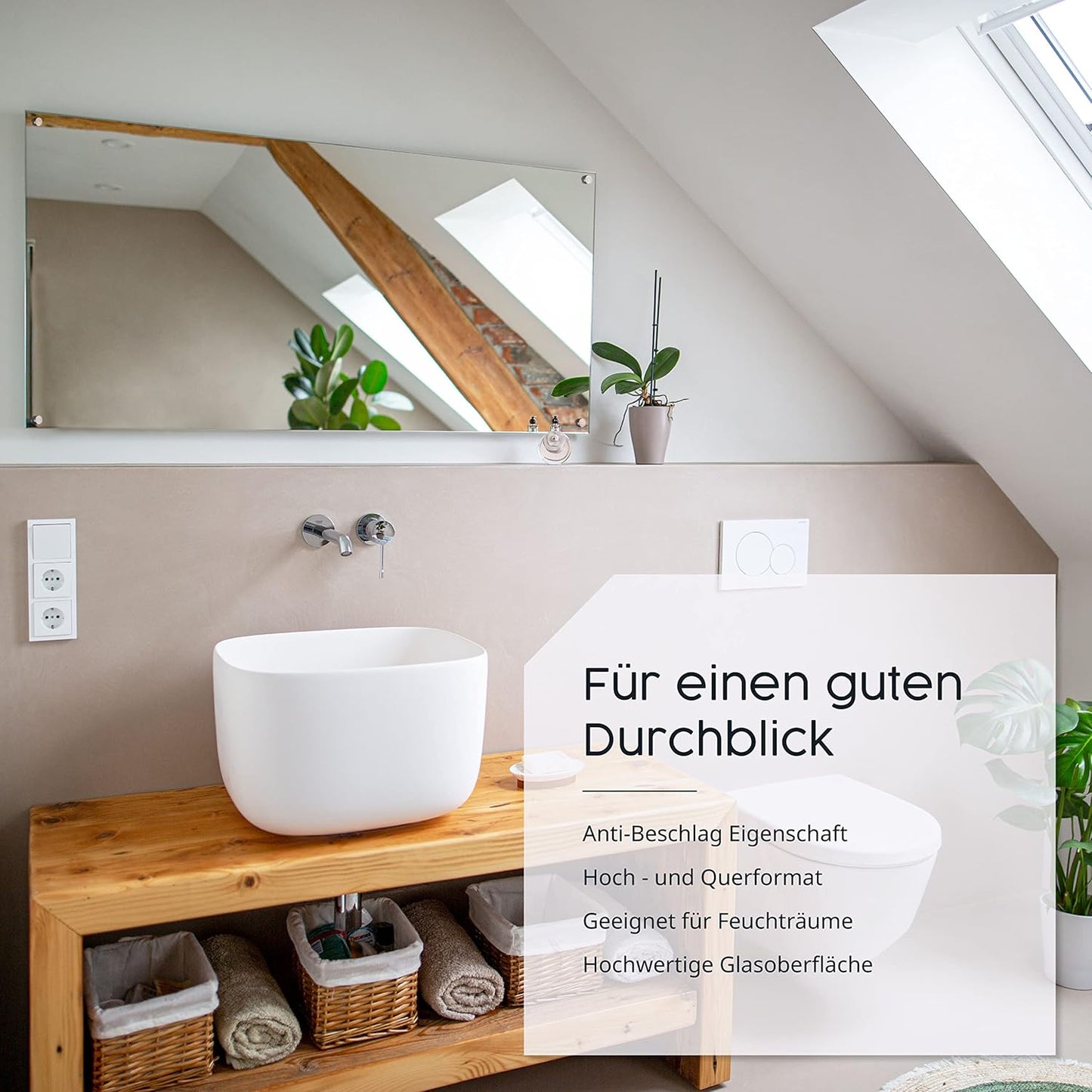 Spiegel Infrarotheizung mit Thermostat, 600W Rahmenlos