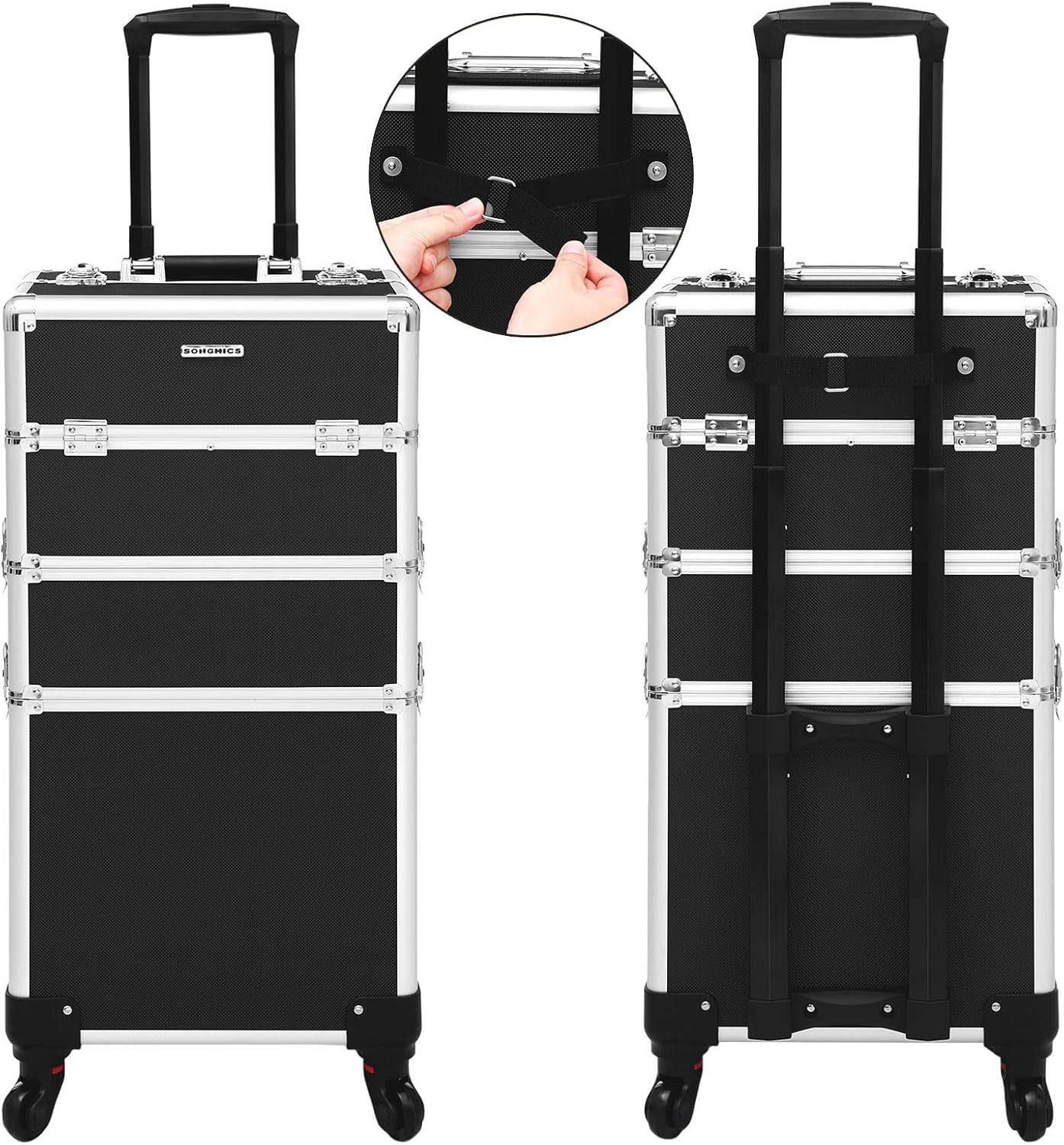 Schminkkoffer mit Trolley, Schwarz 35 x 25 x 69,8 cm