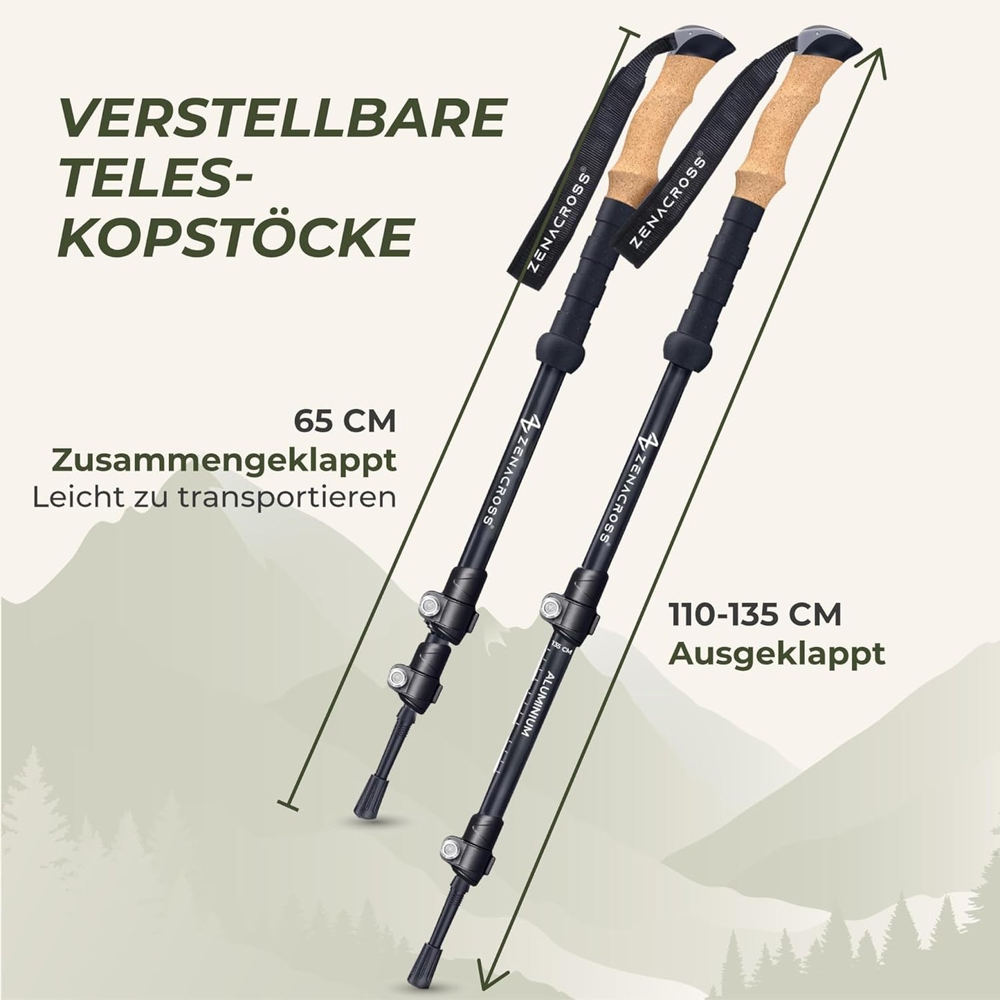 Trekkingstöcke mit Korkgriff, Aluminium