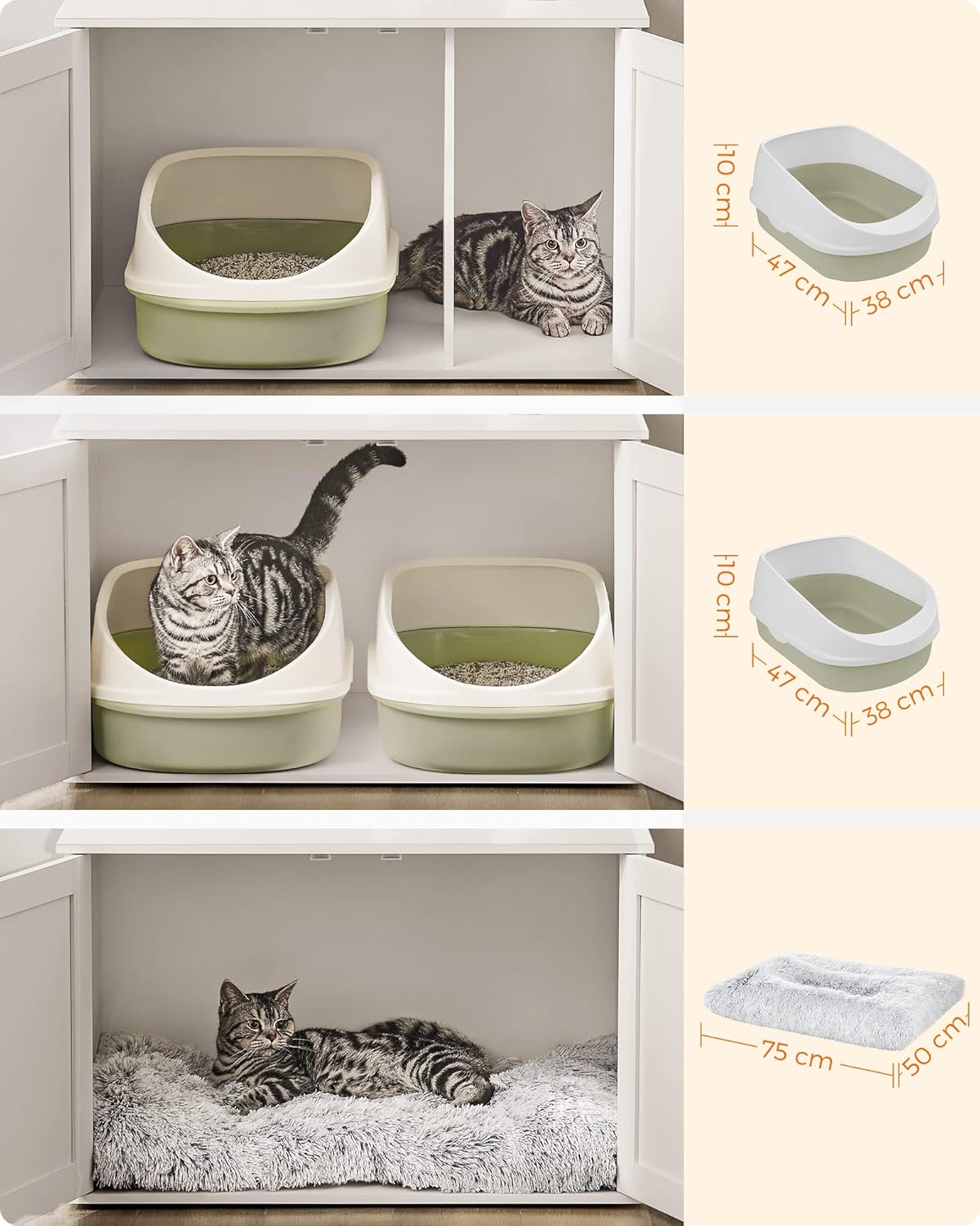 Katzenhaus mit Trennwand für Katzentoilette, 53T x 80B cm Weiss