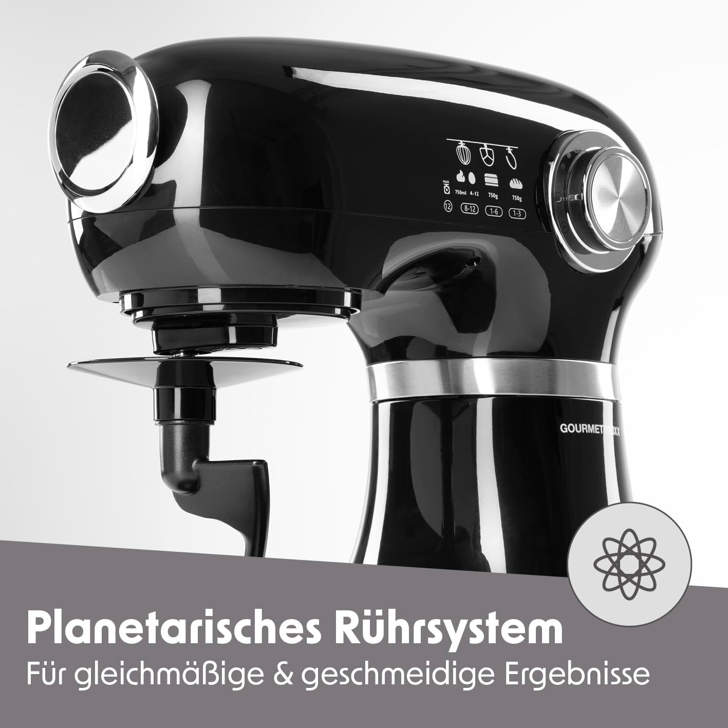 Multifunktionale Küchenmaschine mit Rührschüssel, Schwarz