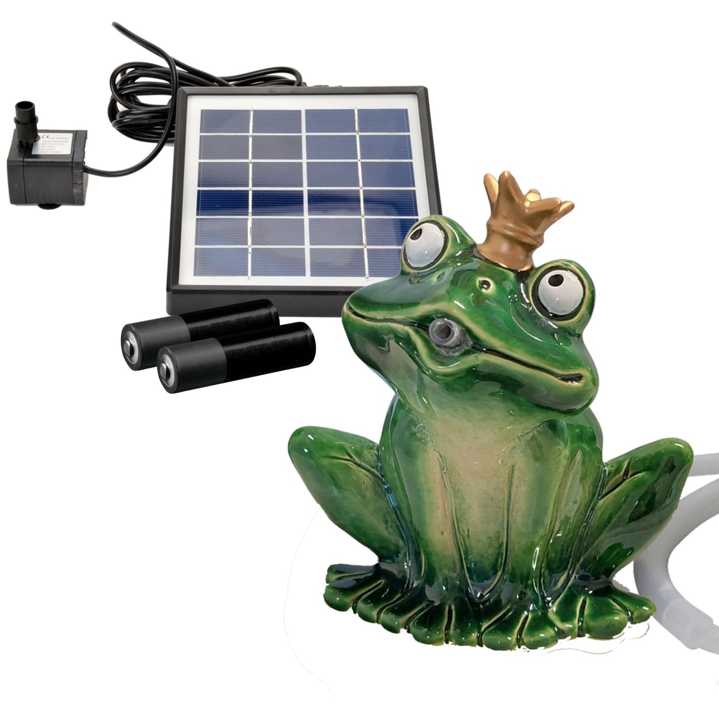 Wasserspeier Frosch mit Solarpumpe (16cm, Keramik)