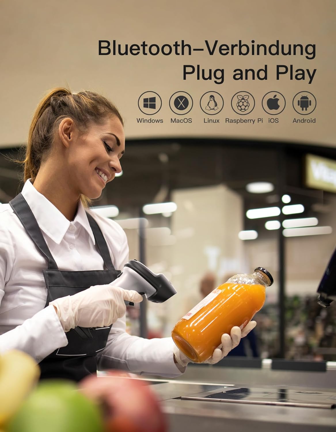 BCST-72 Barcode-Scanner 2D Bluetooth, kabellos mit AI APP & SDK, Grau