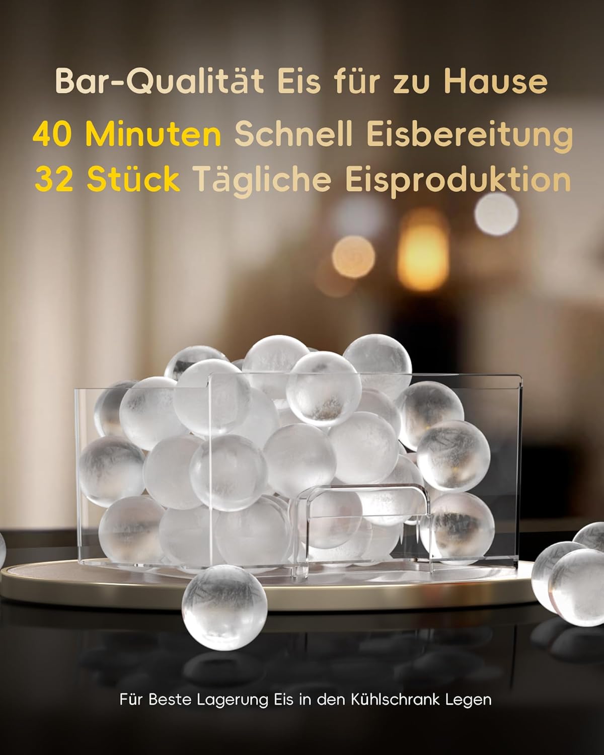 Eiswürfelmaschine mit LED-Touchdisplay, Tiefschwarz