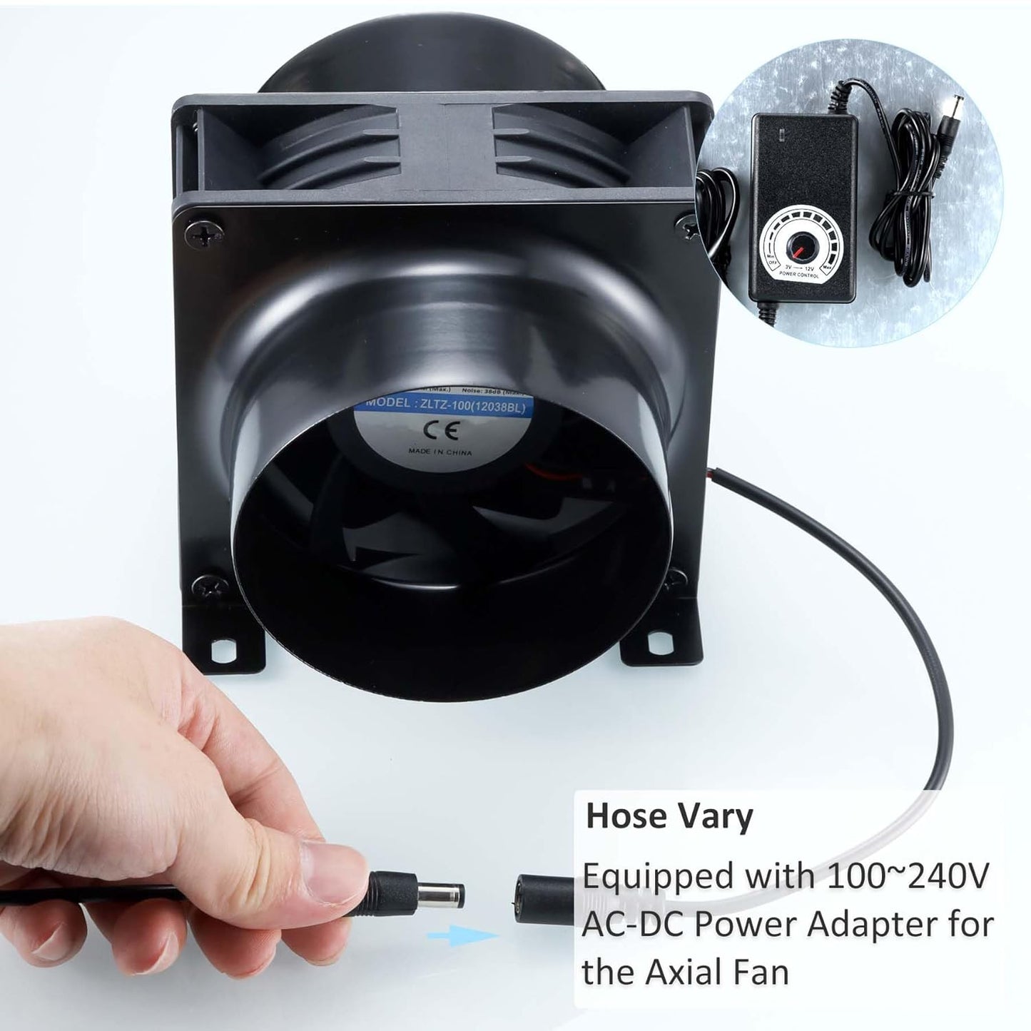 Abluftventilator 100mm, Schwarzes DC12V Axial Lüfter Kit