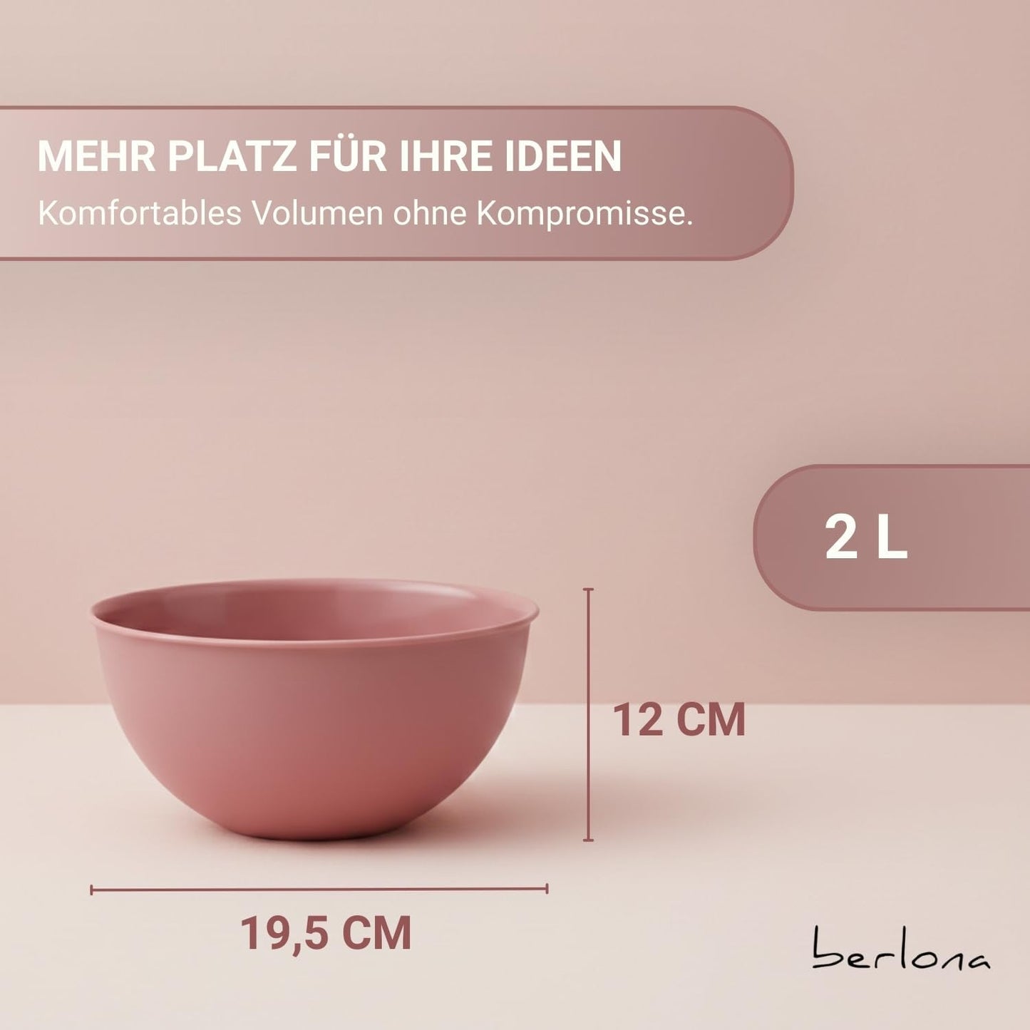 Salatschüssel, spülmaschinen- & mikrowellengeeignet, Rosa 2 l
