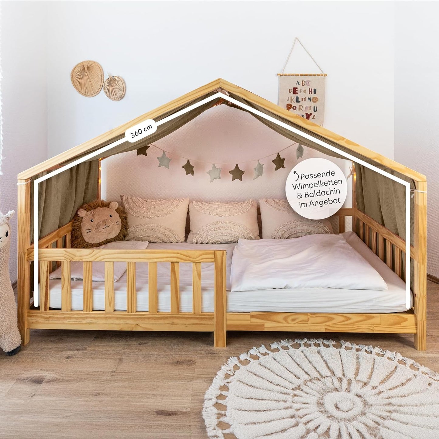 Hausbett Himmel aus Baumwolle, Dunkelbeige mit Gold 135 x 360cm