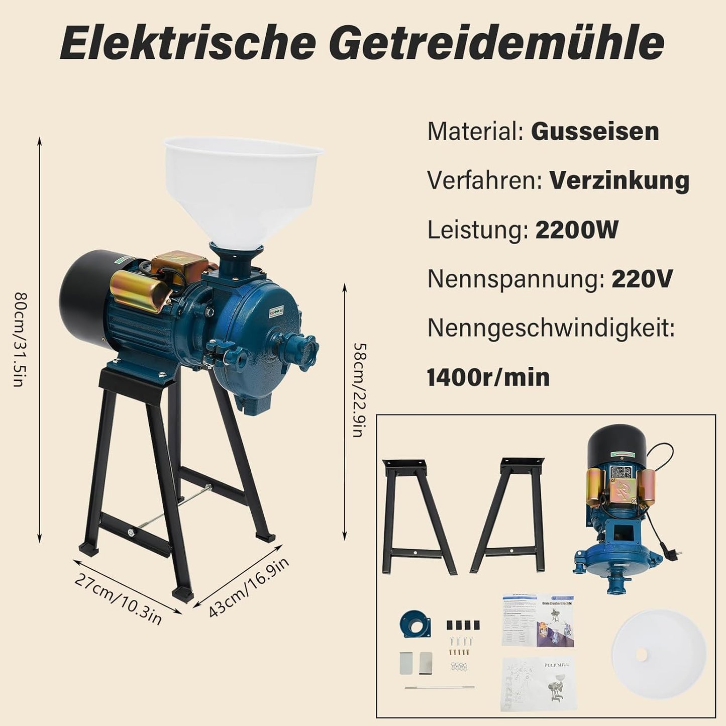 Getreidemühle mit Trichter, ‎W-ONE-1, Blau 2200