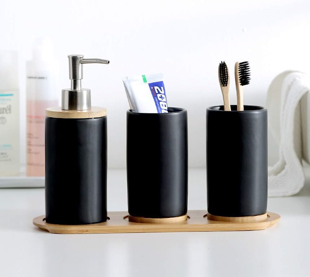 4-teiliges Badezimmer-Set, Schwarz