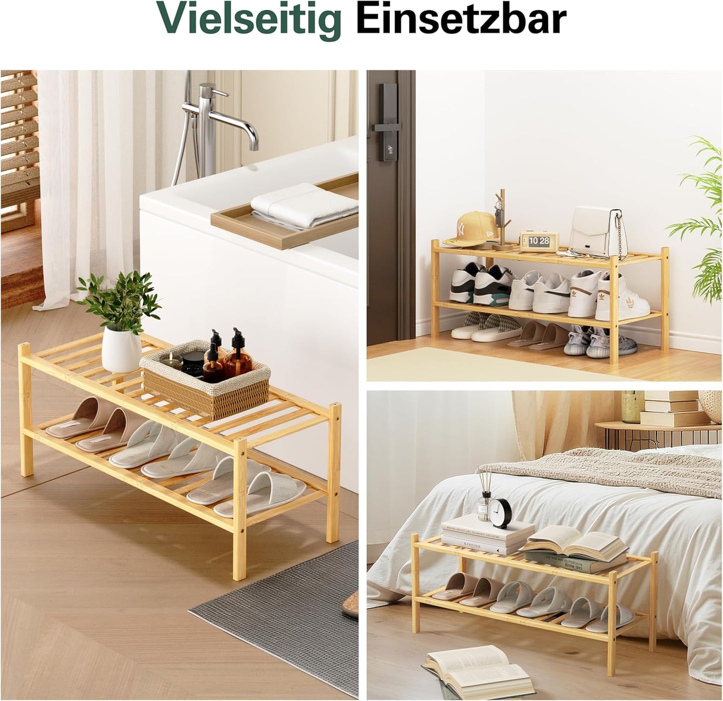 Schuhregal mit 2 Ebenen, Bambus 2 Ebenen