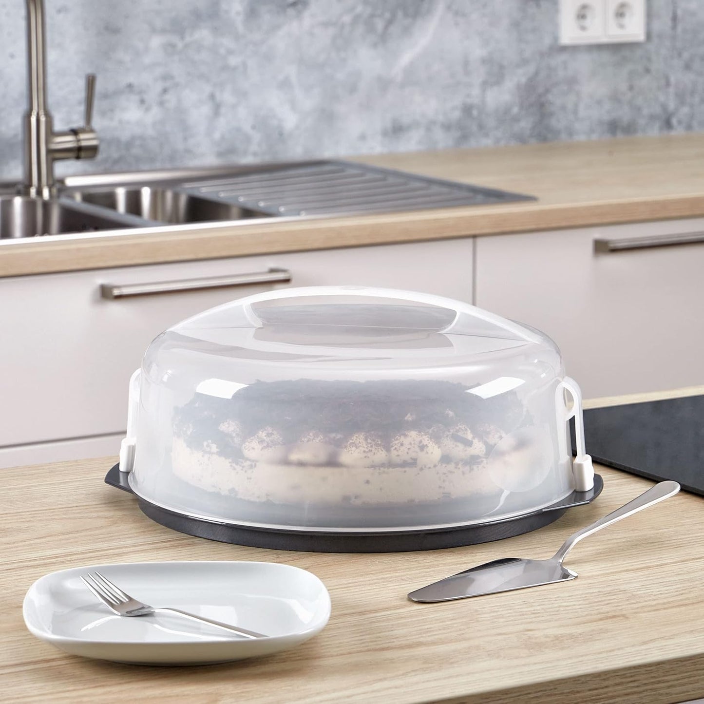 Kuchentransportbox mit Tragegriff, Kuchen rund